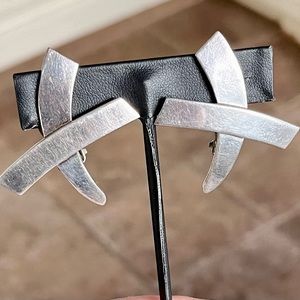 Vintage Sterling Silver TS-01 Mexico 925 Crossover Clip On Earrings 12 Grams